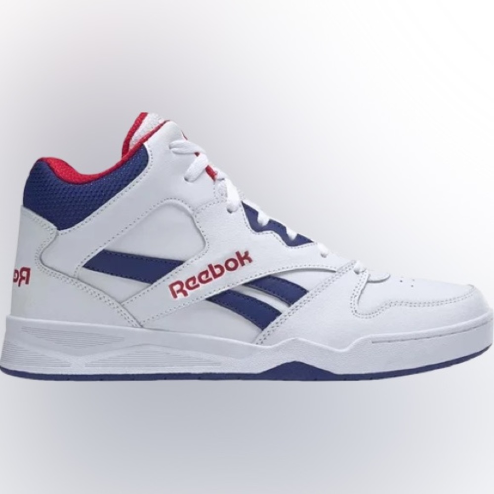EUC REEBOK Men’s Leather High Tops. High 2’ White/Cobalt/Vector Red. Size 10